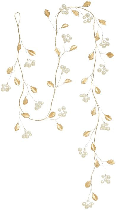 Gold Leaf with Pearl Garland - 5.5 Feet, set of 6