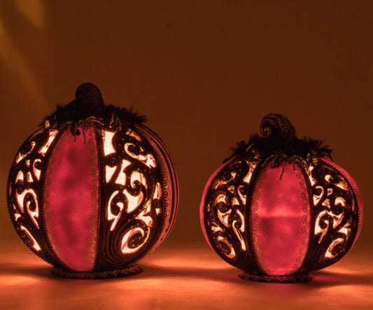 Macabre Pumpkins with Tea Lights Set of 2