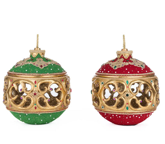 Christmas Ball Tabletop Ornament with Tea Light 2/A