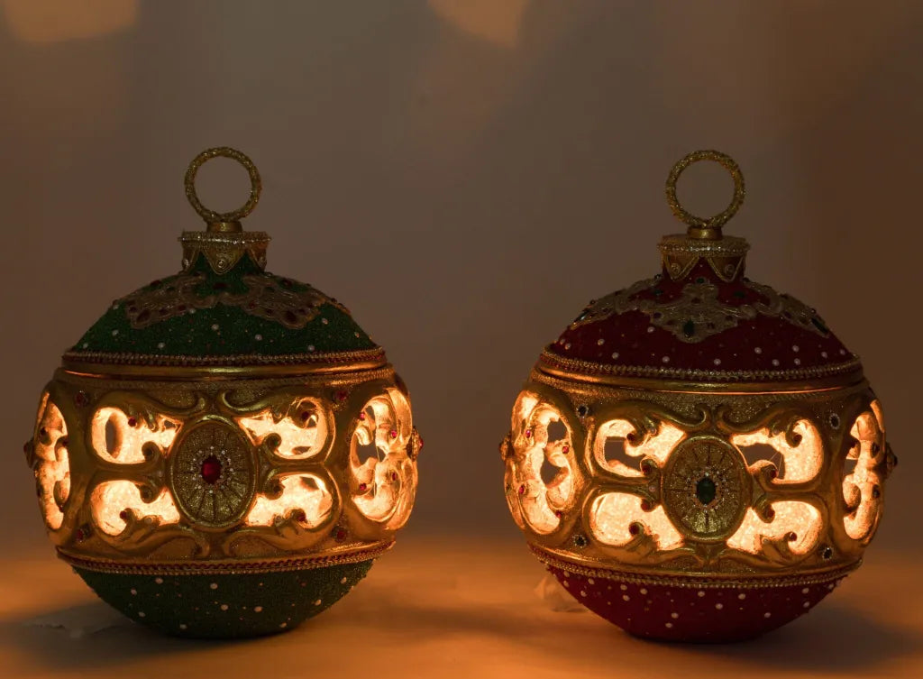 Christmas Ball Tabletop Ornament with Tea Light 2/A