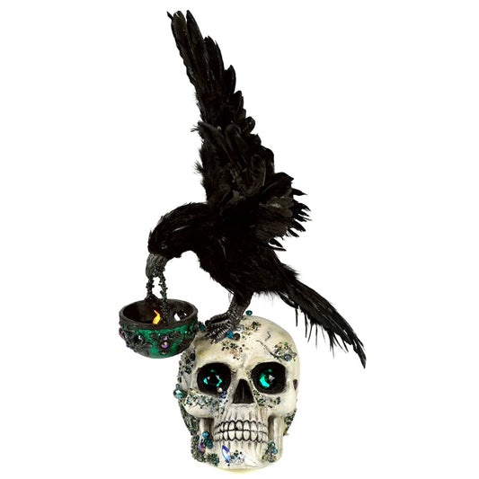 Watchful Crow with Tea Light Lantern