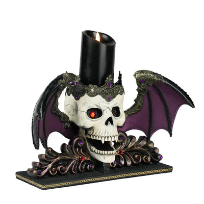Winged Skull Pillar Candle Holder