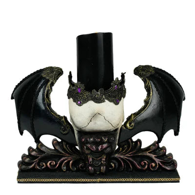 Winged Skull Pillar Candle Holder