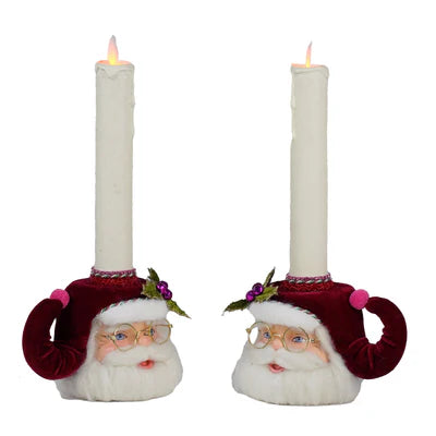 Merry Santa Head Candle Holders Set of 2