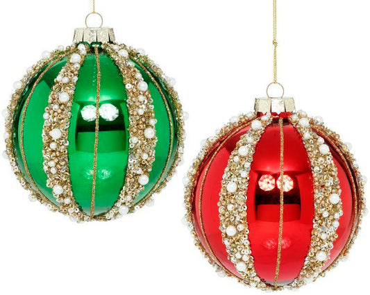Pearl beaded Ball Ornament, Assortment of 2 - 4 Inches, Set of 6