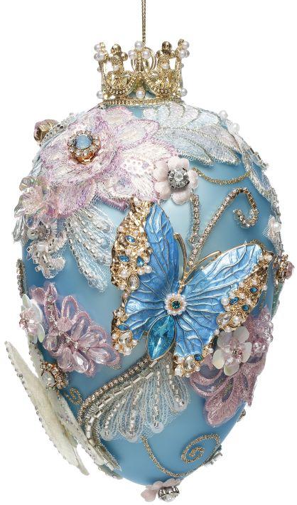Faberge Jewel Egg Ornament, Blue - 7 Inches