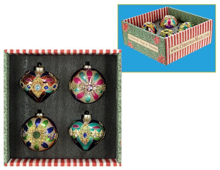 Venetian Jeweled Ornament, Box of 8 - 4 Inches