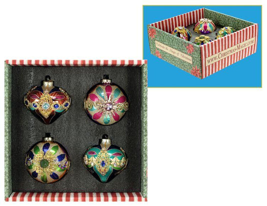 Venetian Jeweled Ornament, Box of 8 - 4 Inches
