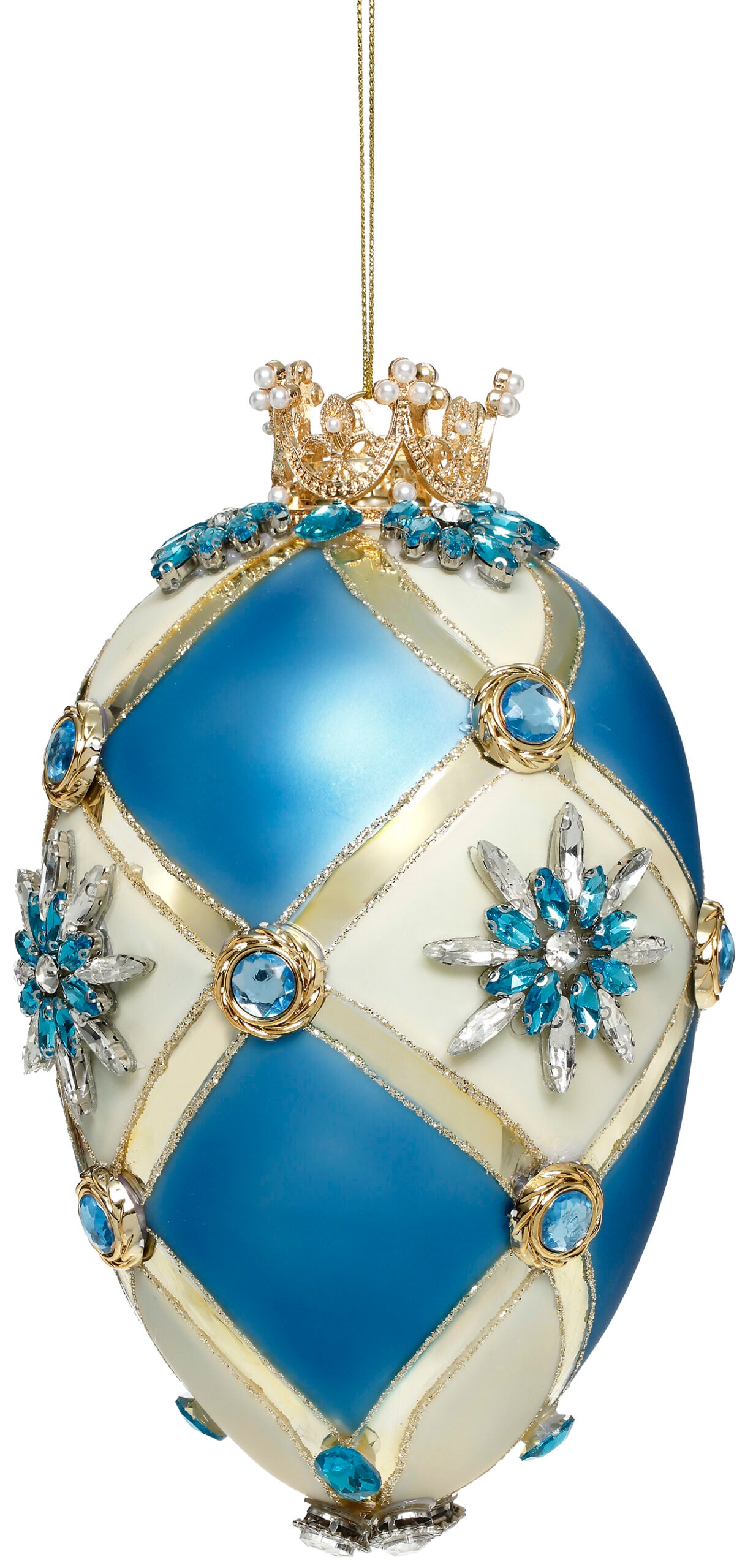 Faberge Jewel Egg Ornament, Blue/Ivory - 7 Inches