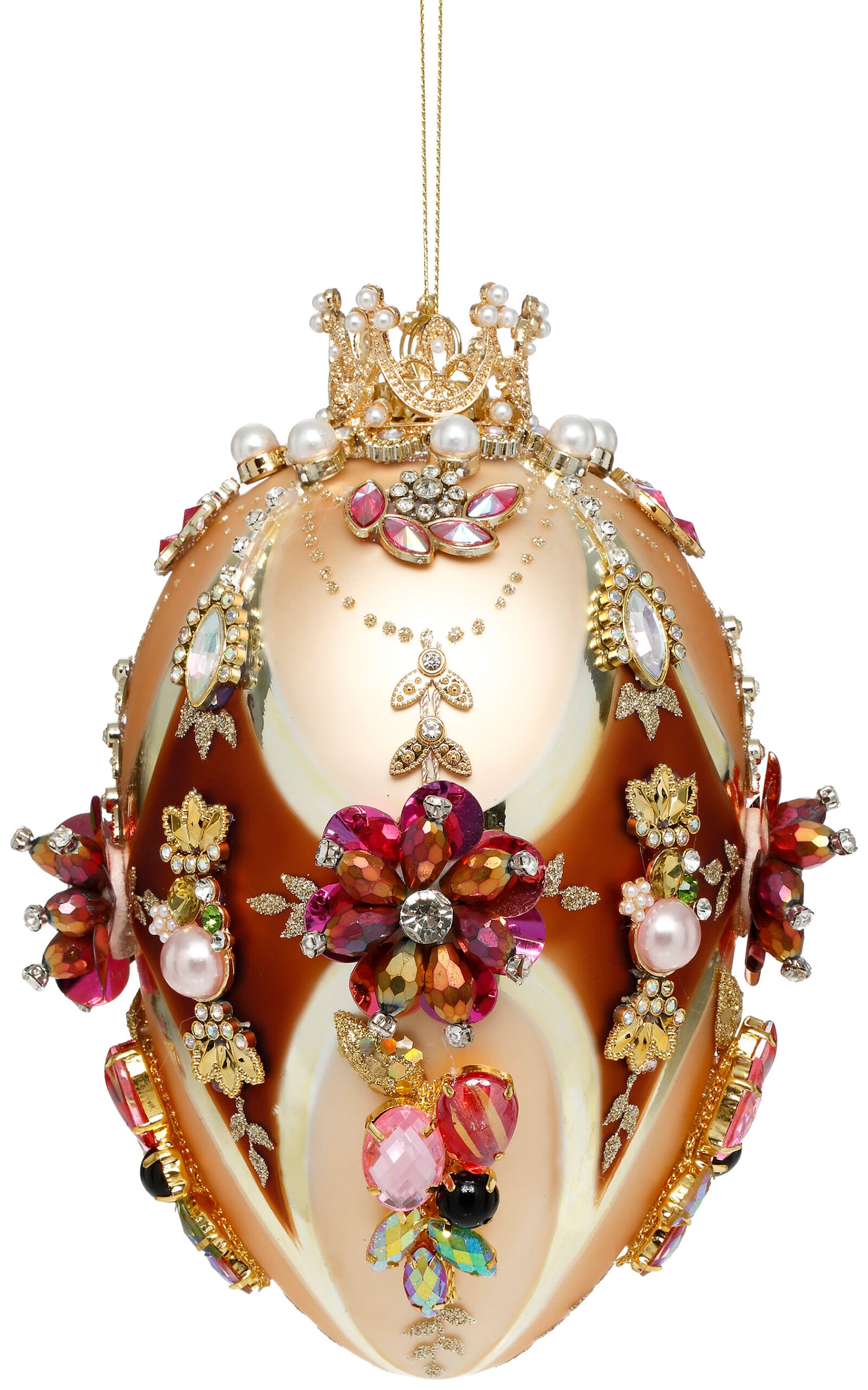 Faberge Jewel Egg Ornament , Gold/Brown - 7 Inches