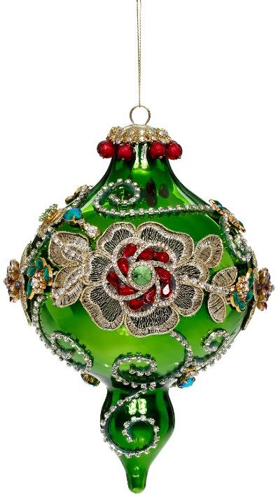 Kings Jewel Extra Fancy Finial Ornament, Green- 8 Inches