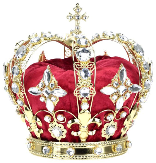 Jeweled King Crown, Red/Silver - 8.5 Inches
