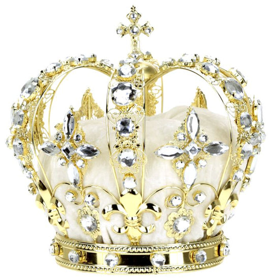 Jeweled King Crown, White - 8.5 Inches
