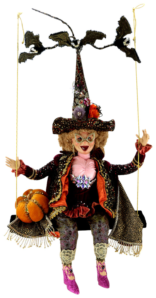 Big Madame Witch on Swing with Pumpkin