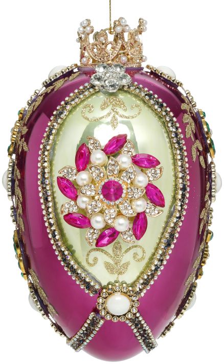 Faberge Jewel Egg Ornament , Green/Purple- 7 Inches