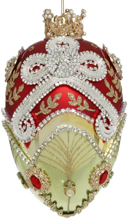 Faberge Jewel Egg Ornament , Green/Red - 7 Inches