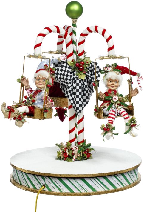 Candycane Carousel with Elf - 24.5 Inches
