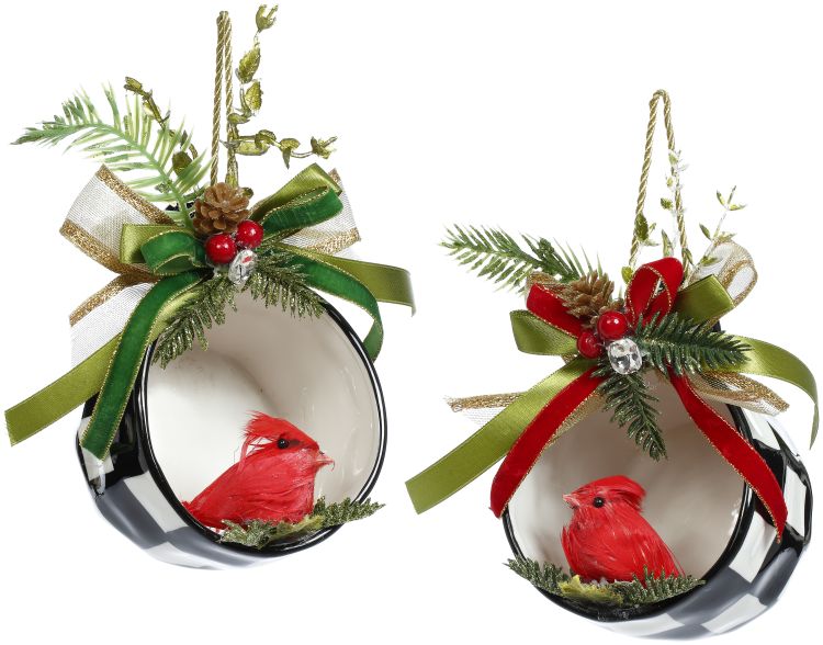 Cup with Cardinal Ornament, Set of 2 - 4 Inches