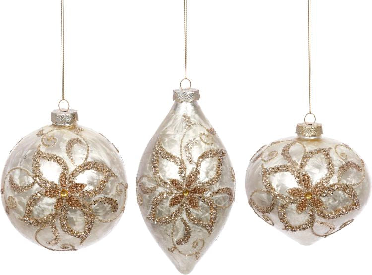 Floral Swirl Ornament 4", (Set of 6)