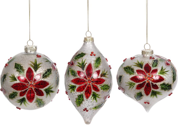 Poinsettia Ornament 4" , (Set of 6)