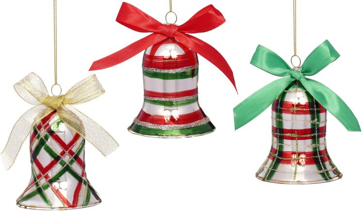 Christmas Bell ornament 4'', (Set of 3)
