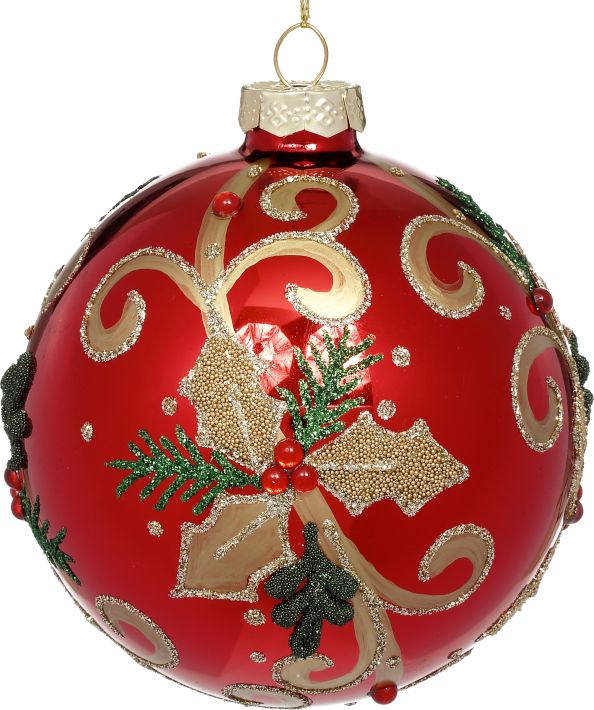 Christmas Holly Ball Ornament 4'', (Set of 6)