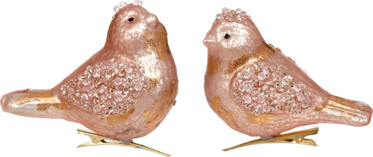 Bird W/Clip 3.5X3'' Rose, (Set of 6)