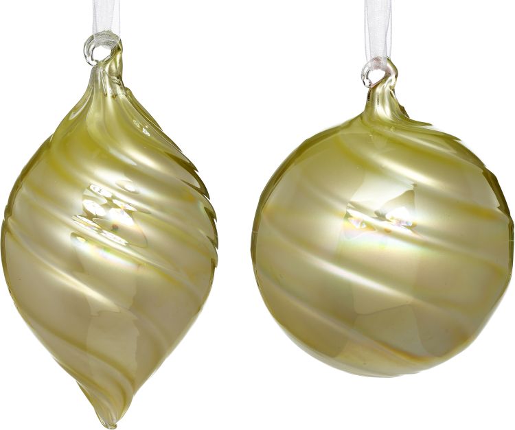 Swirl Teardrop/Ball Ornament 4'' Green , (Set of 6)