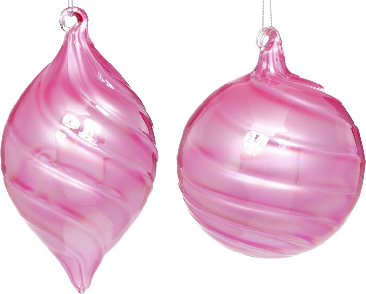 Swirl Teardrop/Ball Ornament 4'' Pink, (Set of 6)