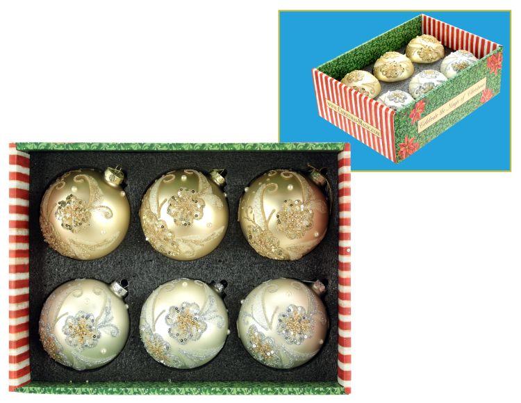 Glittered Floral Ornament, Box of 12- 4 Inches