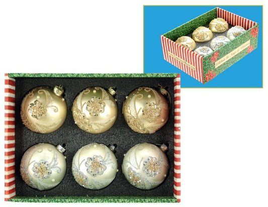 Glittered Floral Ornament, Box of 12- 4 Inches
