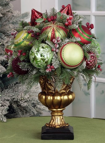 **SIGNED** Golden Urn W/Glass Ornaments