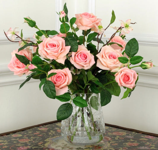 Roses in Crackle Vase - 17 Inches (Light Pink)
