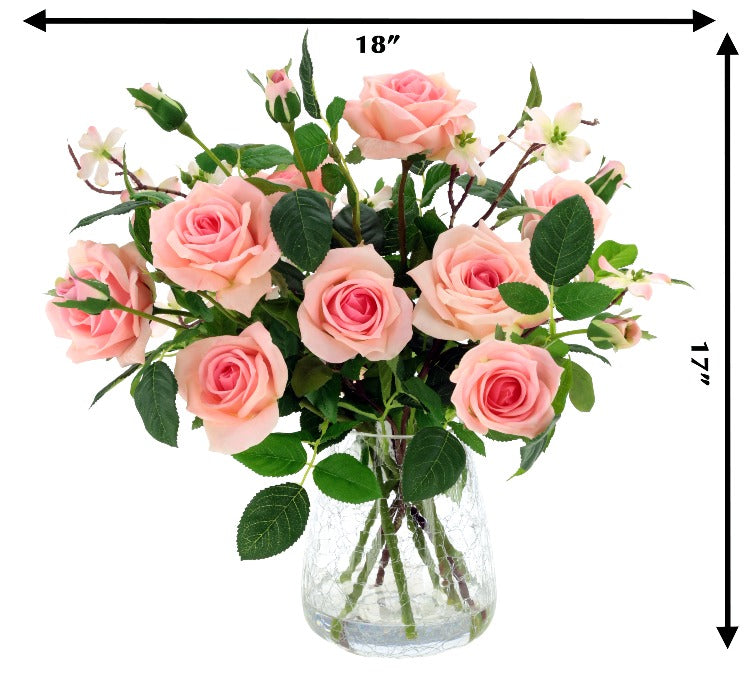 Roses in Crackle Vase - 17 Inches (Light Pink)