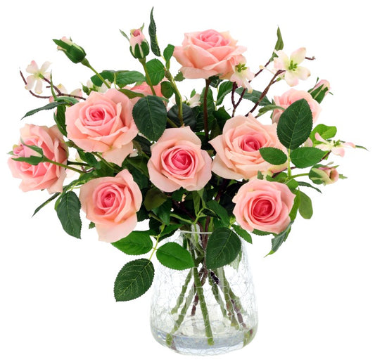 Roses in Crackle Vase - 17 Inches (Light Pink)