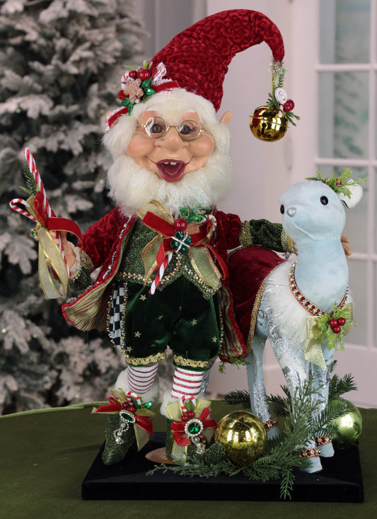 **SIGNED**  Candy Cane Elf with Ice Blue Deer on Base