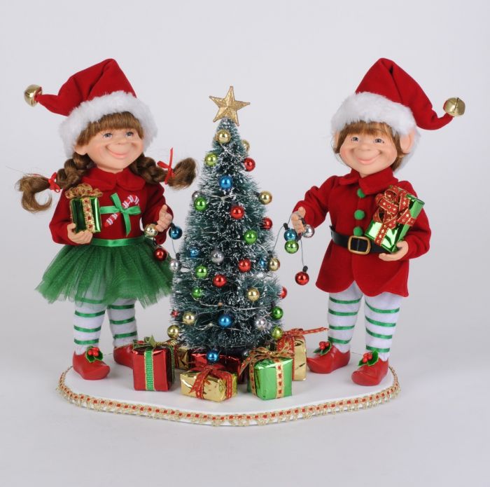 Lighted Tree Trimming Elf Set on Base