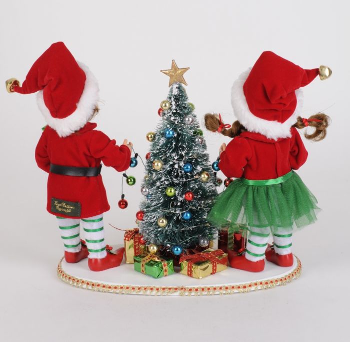 Lighted Tree Trimming Elf Set on Base