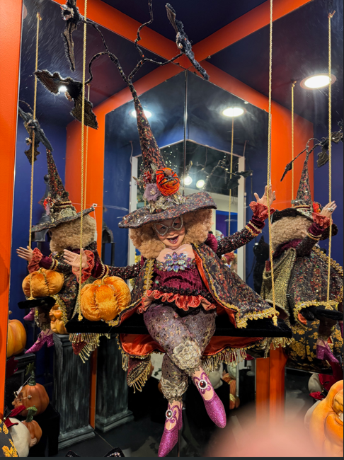 Big Madame Witch on Swing with Pumpkin