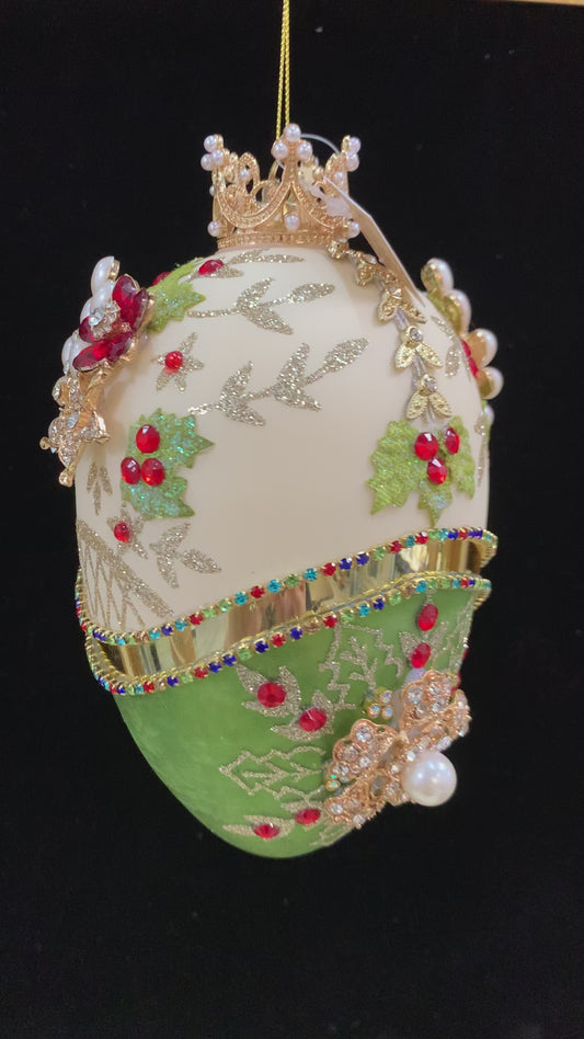 Faberge Jewel Egg Orn, Green/Ivory