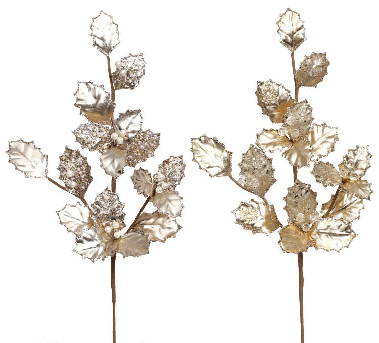 Gilded Holly Spray 25'' Set of 6