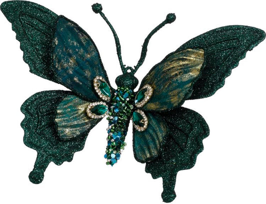 Glittered Jewel Butterfly Clip 7" (Set of 4) Peacock