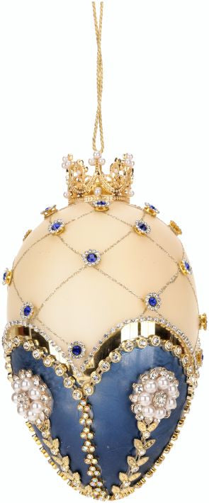 Faberge Jewel Egg Orn, Blue/Ivory