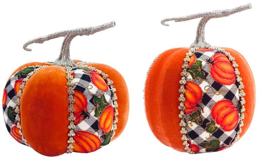 Fall Plaid Pumpkin, set of 2 - 6-7"