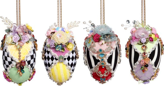 Harlequin Jeweled Egg Ornament 6", Asst of 4