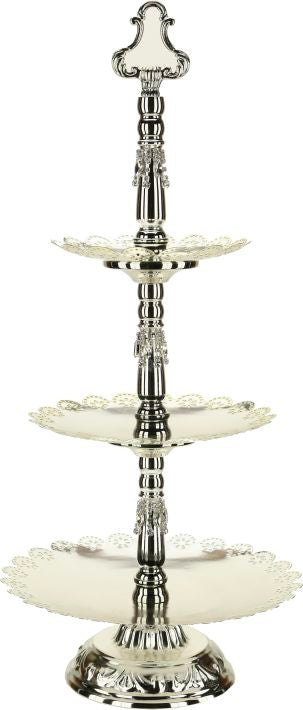 Jeweled Silver 3-Tier Tray 23"