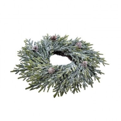 12" Frosted Mini Fir with Cones Candle Ring (Set of 2)