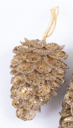 6" Beaded and Glittered Pinecone