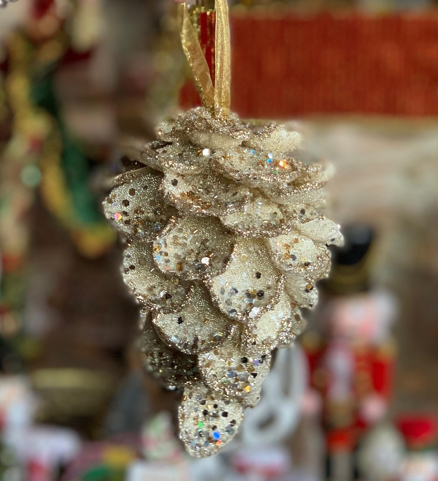 6" Beaded and Glittered Pinecone