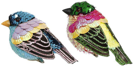 Sequined Bird, Small, Assortment of 2 - 4 x 3 Inches (set of 8)